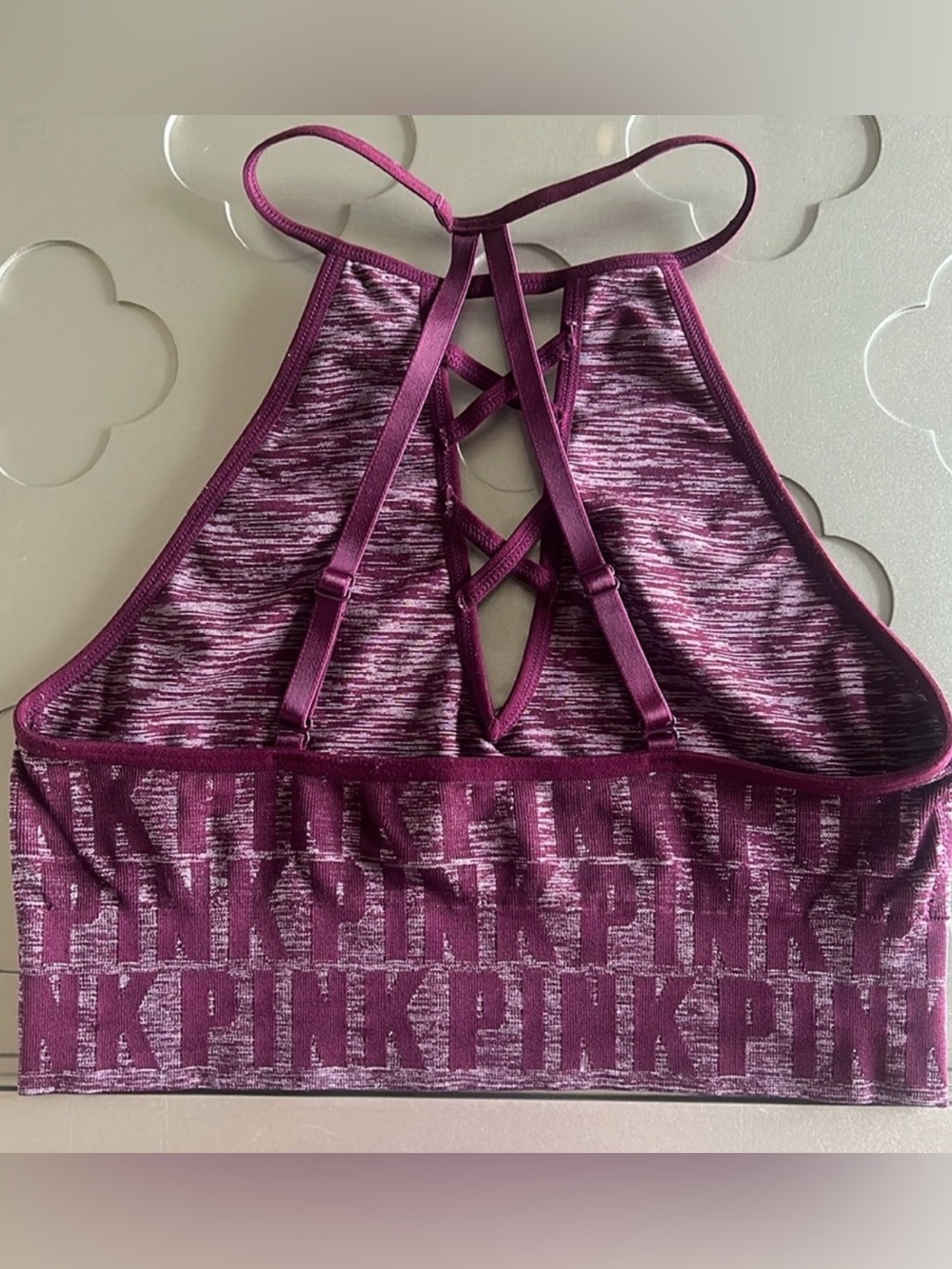 Victoria’s Secret PINK Cool & Comfy Strappy Logo Bralette Burgundy Sz Small - Picture 10 of 11